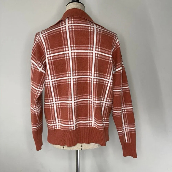 Max studio Pumpkin Spice Orange Sweater Plaid Shirt Collar Women’s sz XL Classic - Picture 5 of 7